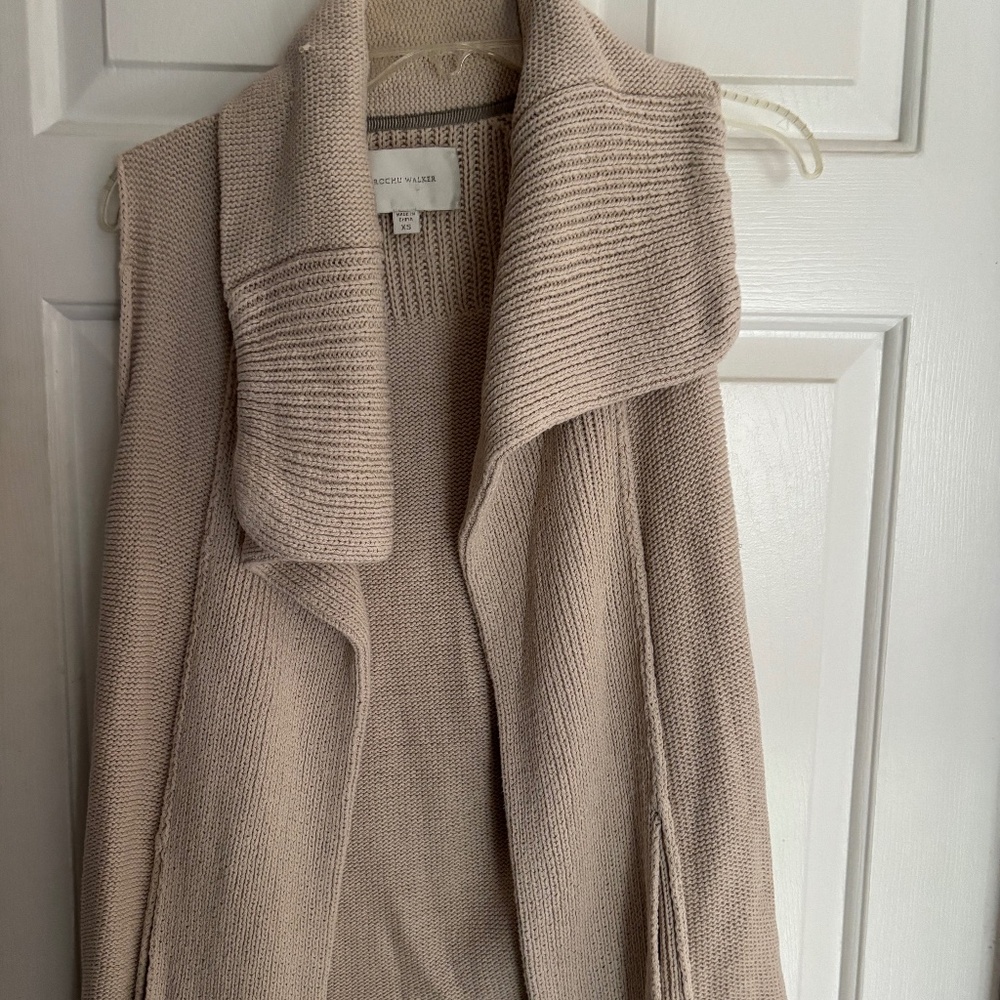 Brochu Walker Biege Sleeveless Long Sweater w/Foldable Collar & Pockets Size XS